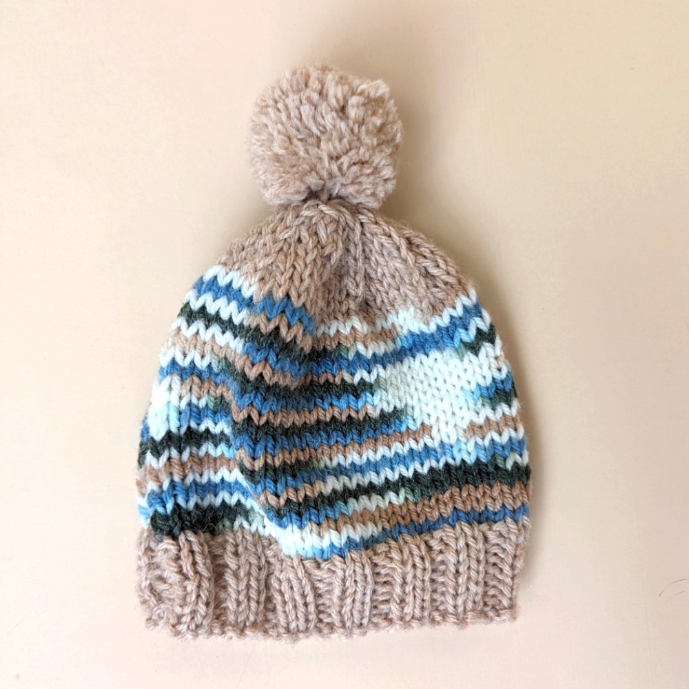 Handmade Baby Cable Knit Stocking Cap Hat with Pom